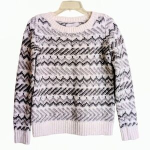 Loft Sweater Cream Gray Wool Alpaca Geometric Stripes Crew Neck Size S